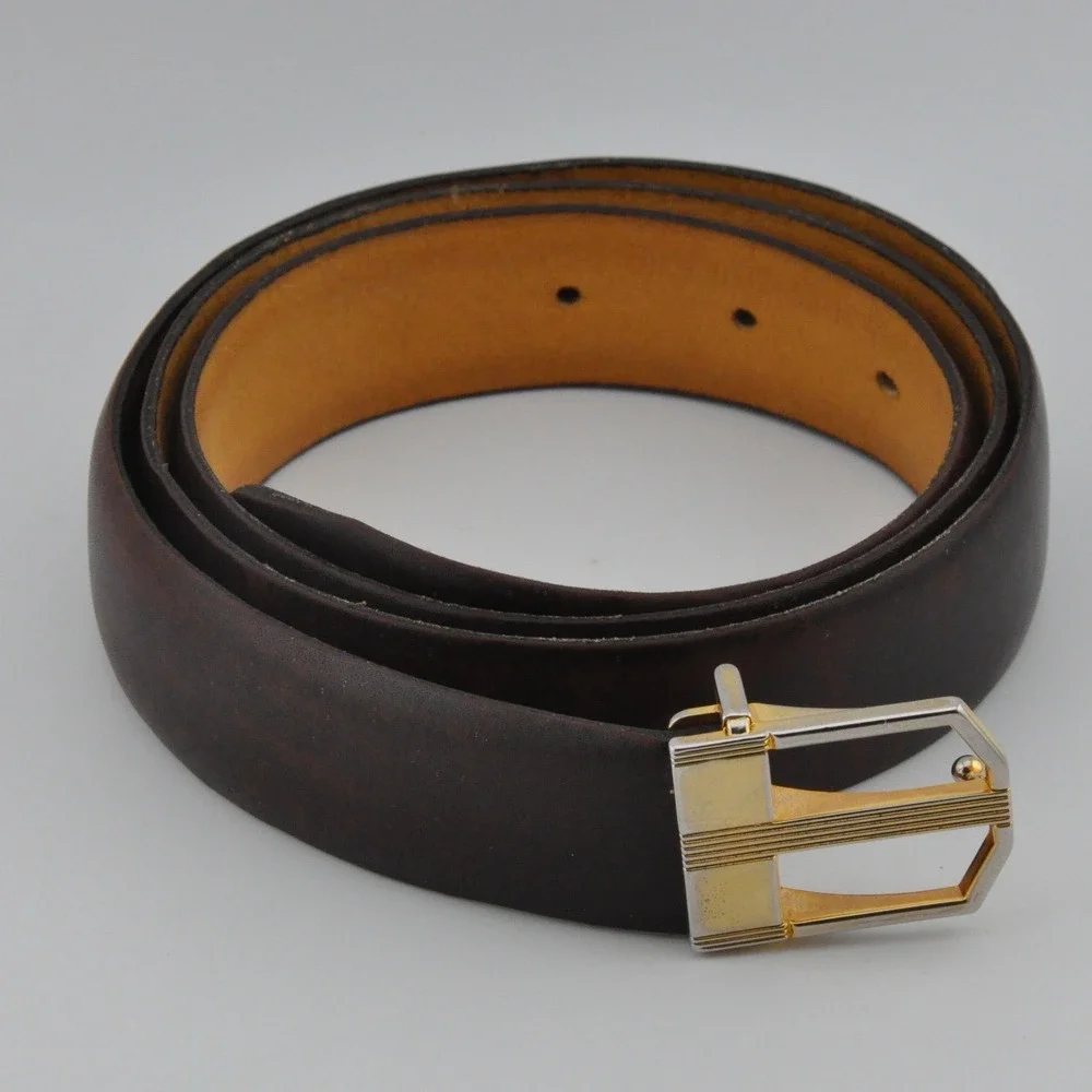 Vintage MCM Leather Belt 40/100 Dark Brown Good‎ Two-Tone Buckle Dress Classic